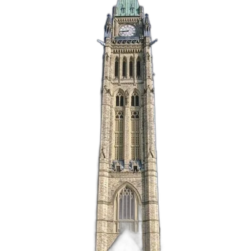 building, 3d render, photorealistic, concept art, tall, clock, tower, green transparent PNG cut-out