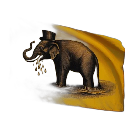 concept art, photorealistic, golden, illustrated, elephant, wearing, top, hat transparent PNG cut-out
