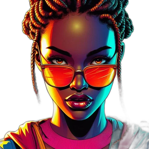 face, comic book art, cartoon, photorealistic, concept art, neon lights, neon, colorful transparent PNG cut-out