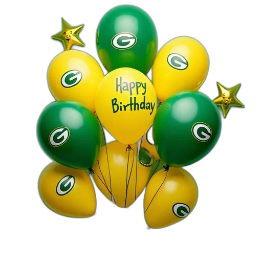 cluster, green, yellow, balloons, happy, birthday, message, written transparent PNG cut-out