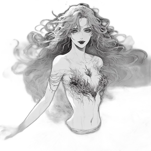 dress, crown, fantasy art, concept art, pencil sketch, comic book art, underwater, fire transparent PNG cut-out