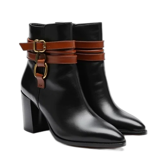 shoes, pair, black, leather, ankle, boots, pointed, toe transparent PNG cut-out
