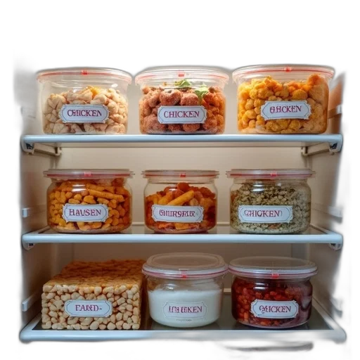 food, refrigerator, filled, various, containers, labeled, different, names transparent PNG cut-out