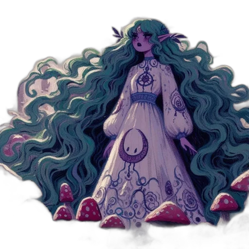dress, creature, hair, crown, concept art, pixel art, fantasy art, watercolor transparent PNG cut-out