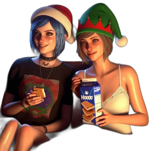 hat, concept art, 3d render, pixel art, photorealistic, two, females, sit transparent PNG cut-out