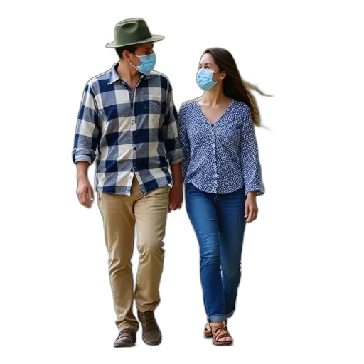 mask, fog, underwater, man, woman, walking, down, sidewalk transparent PNG cut-out