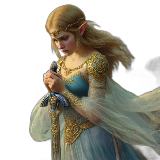 dress, sword, dragon, fantasy art, concept art, photorealistic, pixel art, golden transparent PNG cut-out