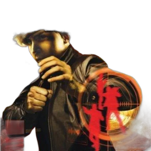 jacket, weapon, hat, staff, concept art, comic book art, cyberpunk, photorealistic transparent PNG cut-out