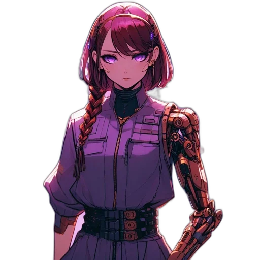 robot, jacket, dress, staff, cyberpunk, concept art, pixel art, anime transparent PNG cut-out