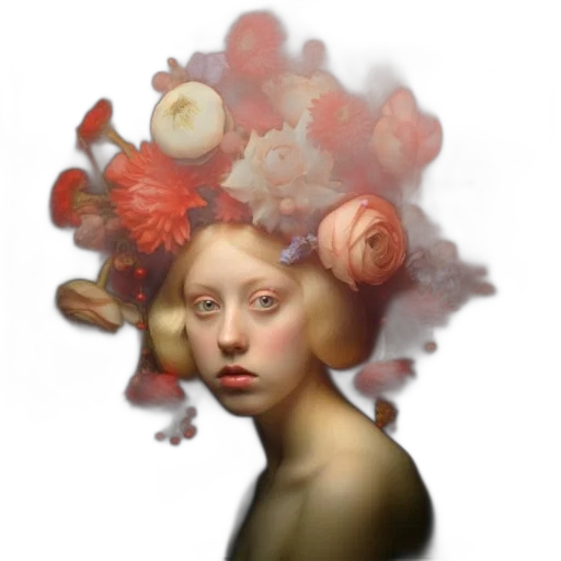 flower, face, crown, mask, photorealistic, fantasy art, oil painting, concept art transparent PNG cut-out