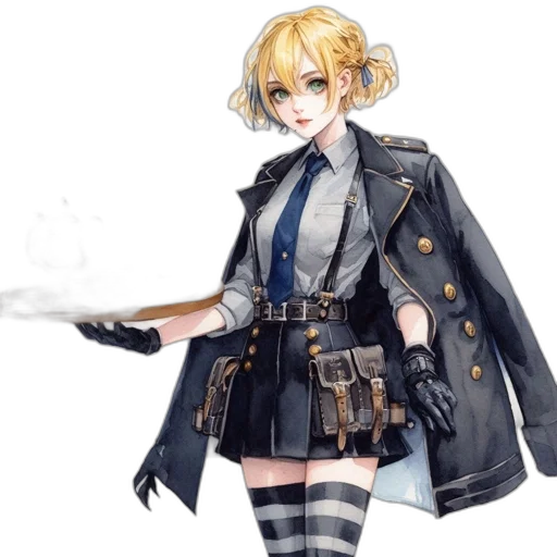 weapon, staff, jacket, sword, concept art, anime, fantasy art, watercolor transparent PNG cut-out