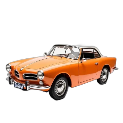 car, photorealistic, 3d render, concept art, vintage, orange, white, roof transparent PNG cut-out