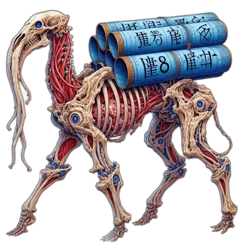 animal, concept art, skeletal-muscular, creature, carries, scrolls, asian, characters transparent PNG cut-out
