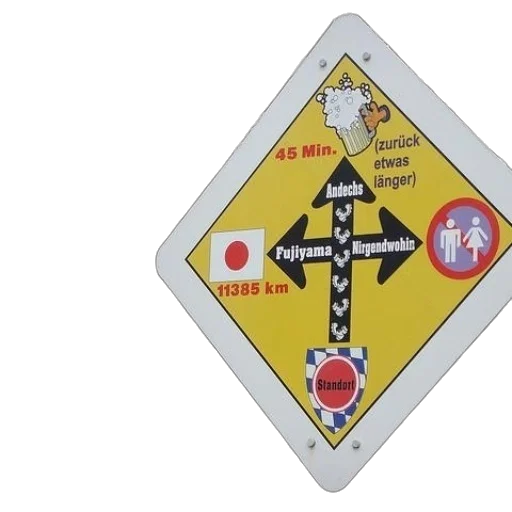 yellow, sign, directions, andechs, fujiyama, nirgendwohn transparent PNG cut-out