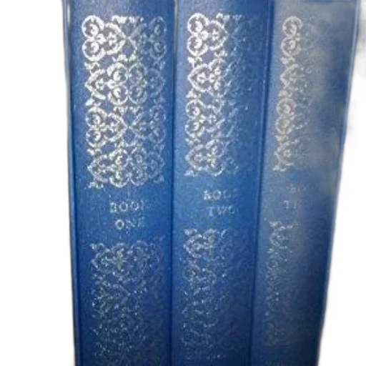 blue, three, books, ornate, silver, designs, spines, labeled transparent PNG cut-out
