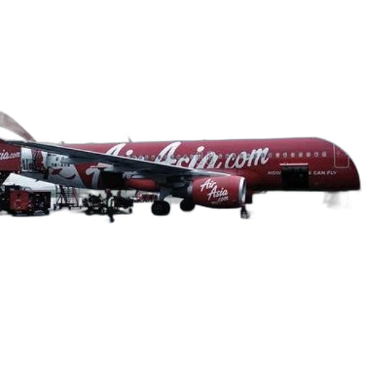 red, airasia, airplane, parked, tarmac, cloudy, sky, background transparent PNG cut-out