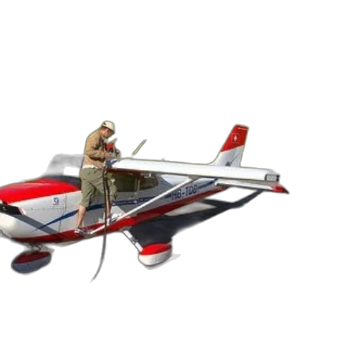 concept art, 3d render, man, fueling, small, red, white, airplane transparent PNG cut-out