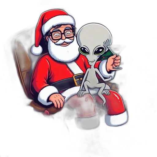 robot, concept art, cartoon, pixel art, outer space, santa, claus, seated transparent PNG cut-out