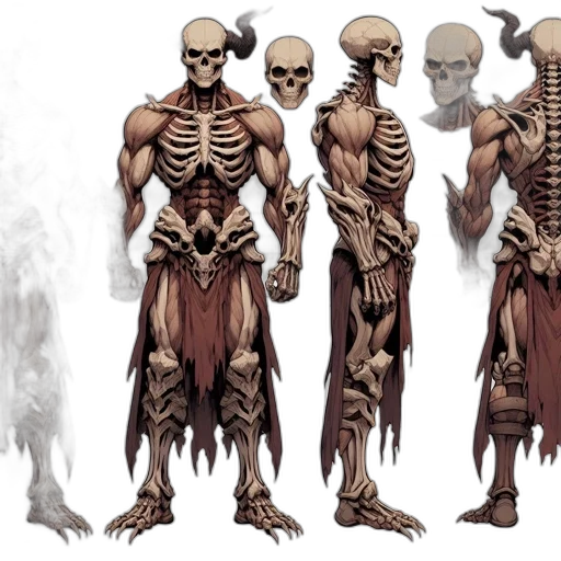 concept art, comic book art, fantasy art, 3d render, earth tones, dark, skeletal, character transparent PNG cut-out