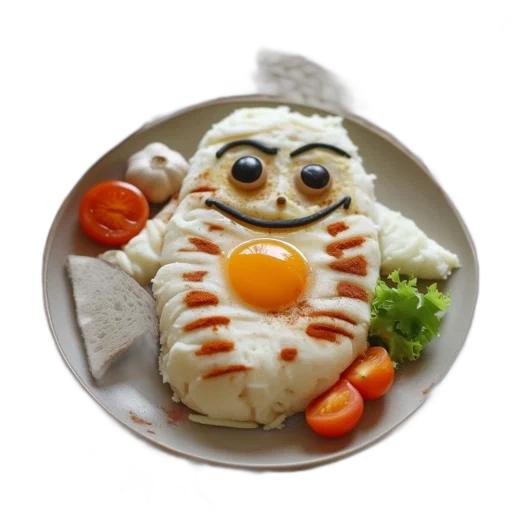 food, animal, face, robot, 3d render, photorealistic, playful, mashed transparent PNG cut-out
