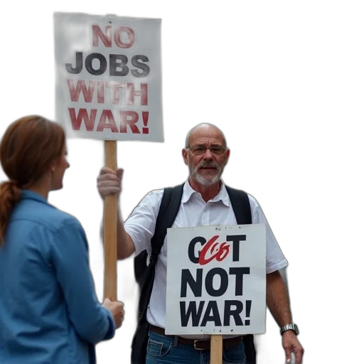 staff, weapon, man, holding, two, protest, signs, one transparent PNG cut-out