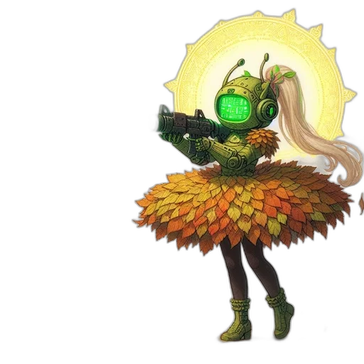 weapon, robot, staff, concept art, fantasy art, pixel art, 3d render, green transparent PNG cut-out