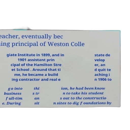 blue, black, white, photo, building, sign, reads, teacher transparent PNG cut-out