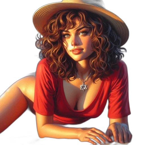 hat, jewelry, face, dress, oil painting, photorealistic, fantasy art, comic book art transparent PNG cut-out