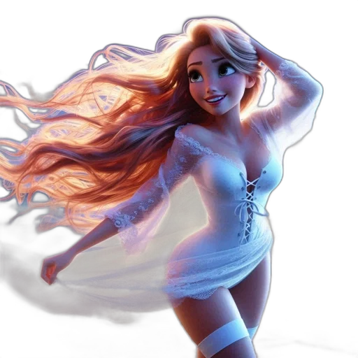 dress, hair, fantasy art, concept art, 3d render, comic book art, snow, fire transparent PNG cut-out