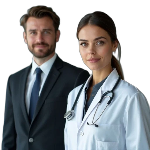 staff, man, dark, suit, woman, white, lab, coat transparent PNG cut-out