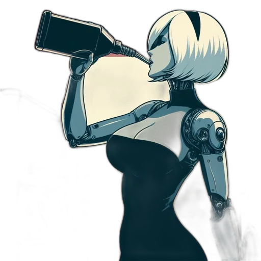 robot, weapon, staff, dress, concept art, cyberpunk, comic book art, cartoon transparent PNG cut-out