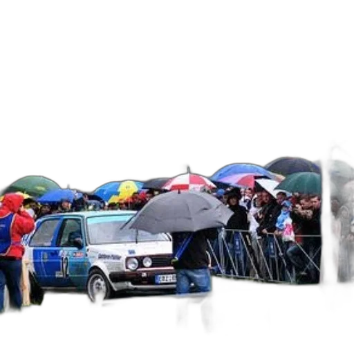 umbrella, car, staff, photorealistic, rain, rainy, day, race transparent PNG cut-out
