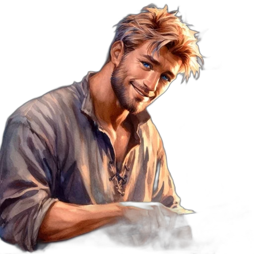 staff, face, photorealistic, oil painting, fantasy art, concept art, man, blonde transparent PNG cut-out