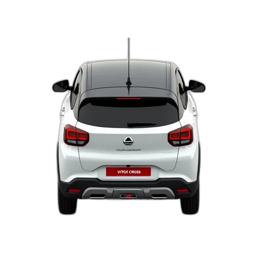 car, 3d render, white, compact, black, roof, red, license transparent PNG cut-out