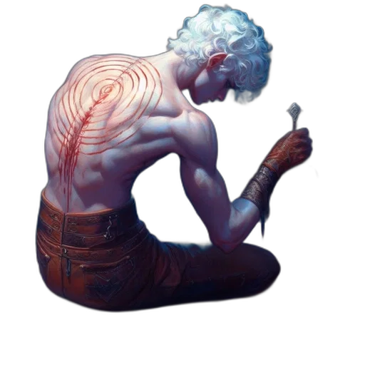 creature, hair, sword, staff, concept art, fantasy art, cyberpunk, comic book art transparent PNG cut-out