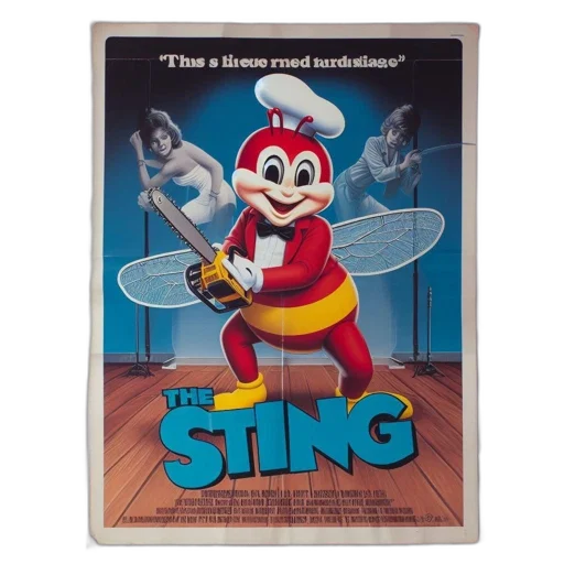 poster, displays, cartoonist, rendition, anthropomorphic, ant, wielding, chainsaw transparent PNG cut-out