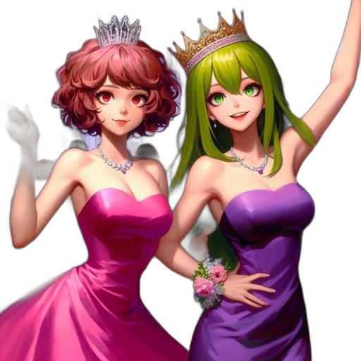 crown, dress, concept art, fantasy art, 3d render, pixel art, green, two transparent PNG cut-out