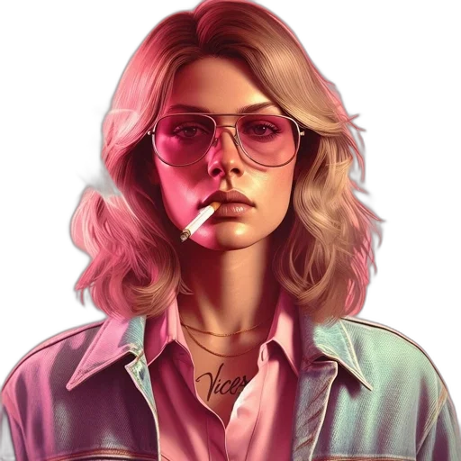 jacket, face, jewelry, hair, vaporwave, photorealistic, concept art, comic book art transparent PNG cut-out