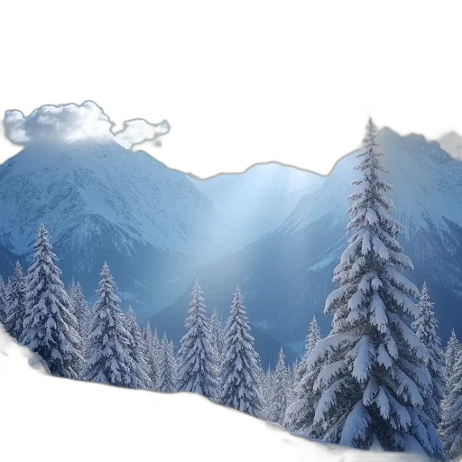 tree, photorealistic, 3d render, concept art, fantasy art, snow, forest, fog transparent PNG cut-out