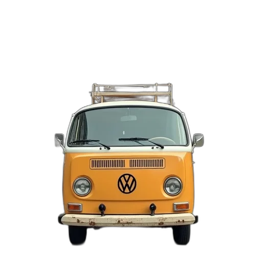car, 3d render, photorealistic, concept art, vintage, van, parked, front transparent PNG cut-out