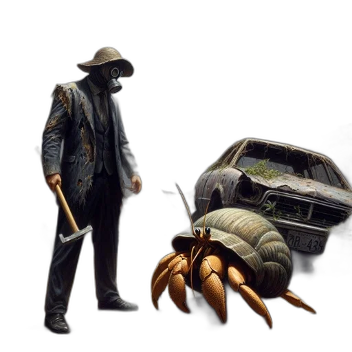 car, hat, creature, robot, concept art, fantasy art, man, gas transparent PNG cut-out