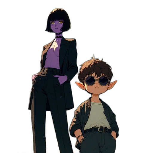 jacket, staff, concept art, anime, pixel art, cartoon, dark, pastel transparent PNG cut-out