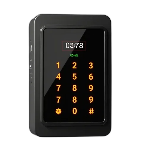 modern, digital, lock, sleek, design, featuring, keypad, orange transparent PNG cut-out