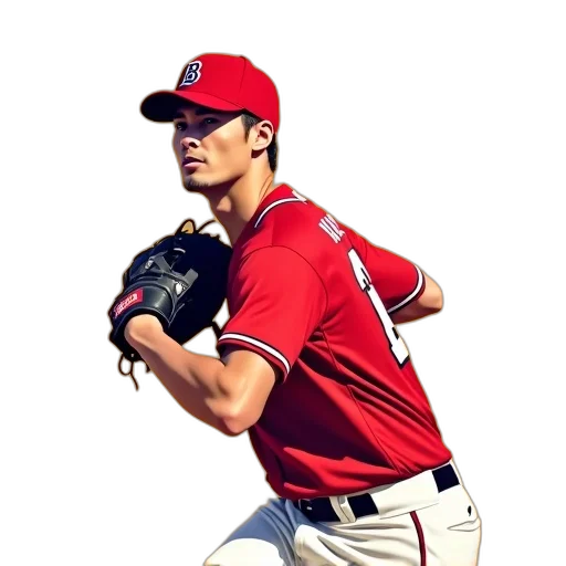 stylized, illustration, baseball, player, red, uniform, glove, his transparent PNG cut-out