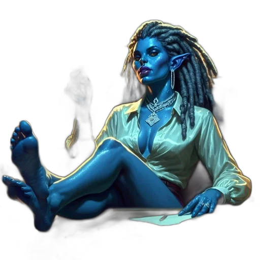 creature, concept art, fantasy art, comic book art, pixel art, blue, blue-skinned, woman transparent PNG cut-out