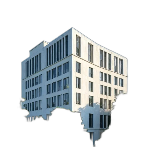 building, 3d render, concept art, photorealistic, modern, multi-story, flat, roof transparent PNG cut-out