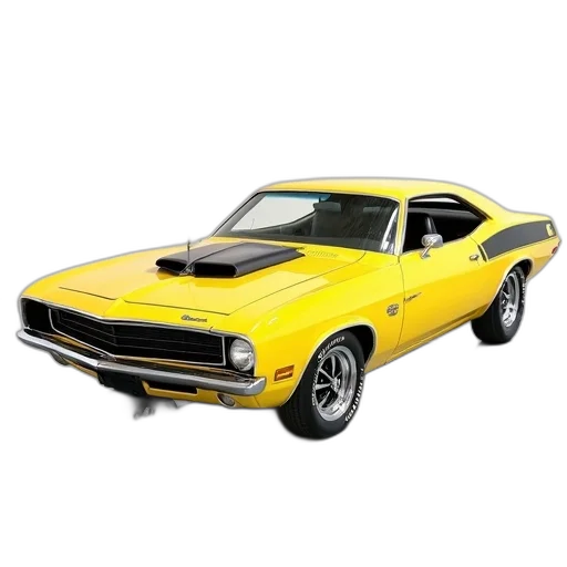 car, photorealistic, 3d render, yellow, classic, black, stripe, parked transparent PNG cut-out