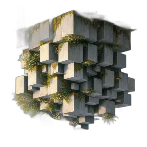 building, tree, 3d render, concept art, photorealistic, fantasy art, earth tones, surreal transparent PNG cut-out