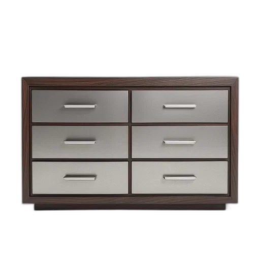 furniture, 3d render, earth tones, modern, six-drawer, dresser, textured, metallic transparent PNG cut-out