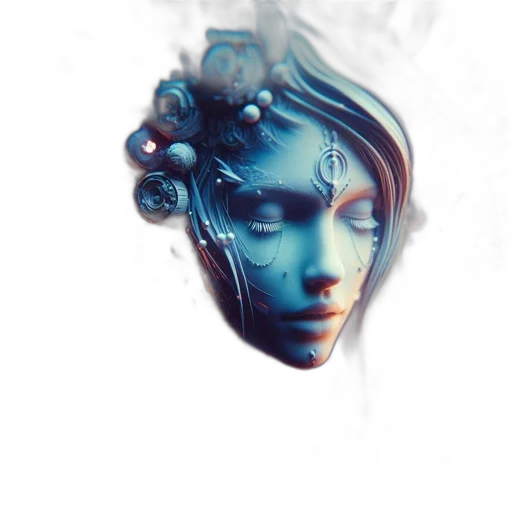 face, mask, robot, crown, concept art, fantasy art, cyberpunk, 3d render transparent PNG cut-out